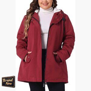 Plus Size Faux Lamb Fur Leather Hooded Coat with Pockets